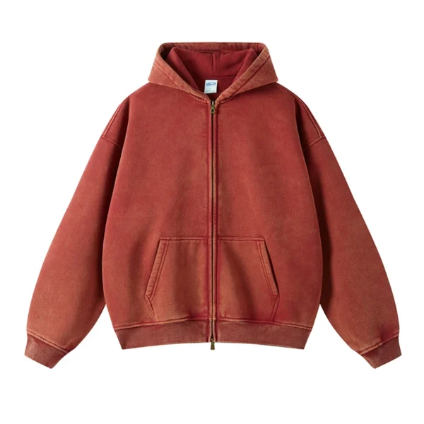 Unisex Heavy weight Cotton Drop Shoulder Zip-Up Hoodie - 360G Fleeced Sweatshirt - Image 2