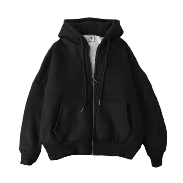 hoodie Zipper Cardigan with Long Sleeve Fleece - Image 2