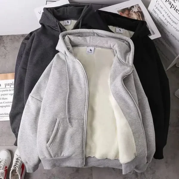 hoodie Zipper Cardigan with Long Sleeve Fleece - Image 4