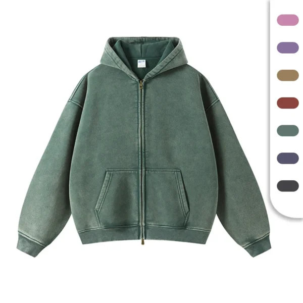 Unisex Heavy weight Cotton Drop Shoulder Zip-Up Hoodie - 360G Fleeced Sweatshirt - Image 4