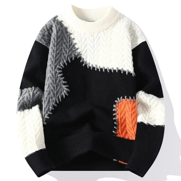 Unique Men's Patchwork Knitted Sweatshirt - Image 9