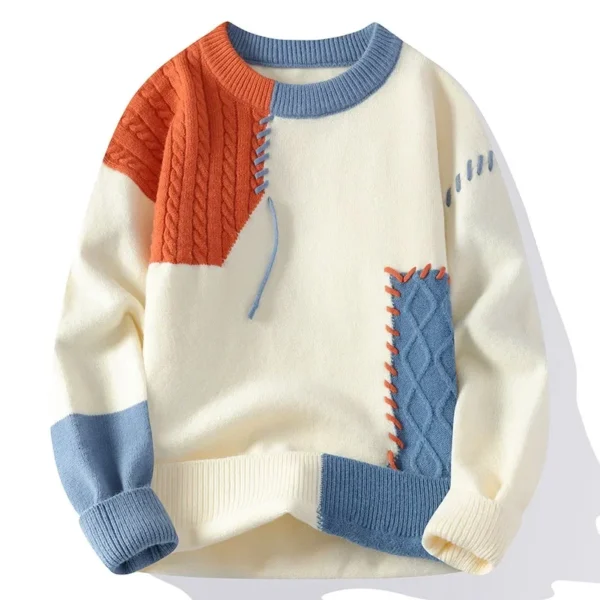Unique Men's Patchwork Knitted Sweatshirt - Image 2
